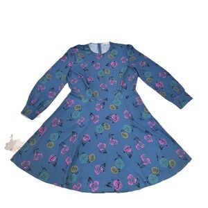 Red Valentino Women's Size 44 Floral Print Mini Shift Dress Blue 3/4 Sleeve